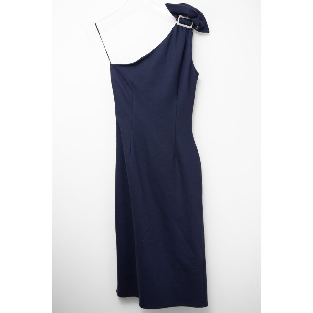 Elliatt Fox Dress Asymmetrical One Shoulder Midi Navy Blue Size Medium New - Picture 2 of 6